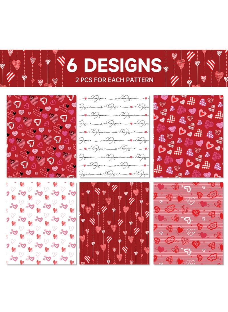 saykfoe 12 Sheet Valentine's Day Gift Wrapping Paper: Red Pink Heart Gift Wrap Art Paper - 6 Styles Romantic Love - Ideal for Wedding, Anniversary, Scrapbooking, Mother's Day, DIY Crafts & Party (70cm X 50cm) - Image 2